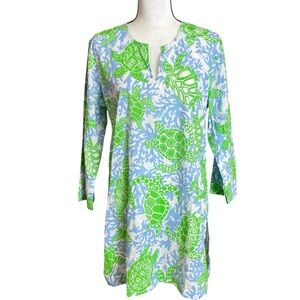 Gretchen Scott Designs Turtle Traffic Tunic in Blue and Green, size medium